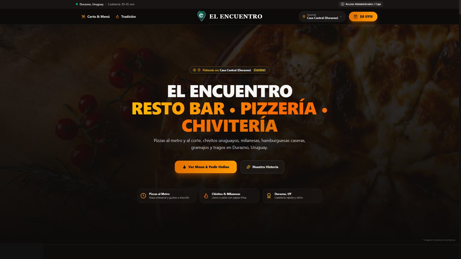 Home de pedidos de El Encuentro: marca, sucursal y acceso a carta